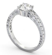 Vintage Style Engagement Ring 18K White Gold Solitaire With Side Stones ...