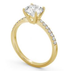 Round Diamond Engagement Ring 18K Yellow Gold Solitaire With Side ...