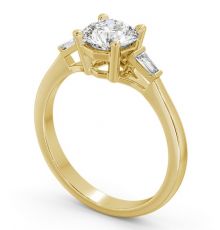 Round Diamond Engagement Ring 18K Yellow Gold Solitaire With Baguette ...