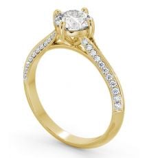 Round Diamond Engagement Ring 9K Yellow Gold Solitaire With Side Stones ...