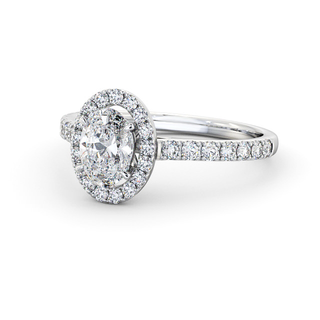 Halo Oval Diamond Engagement Ring 18K White Gold - Aline | Angelic Diamonds