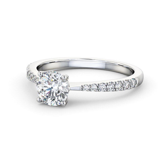 Round Diamond Engagement Ring 18K White Gold Solitaire With Side Stones ...