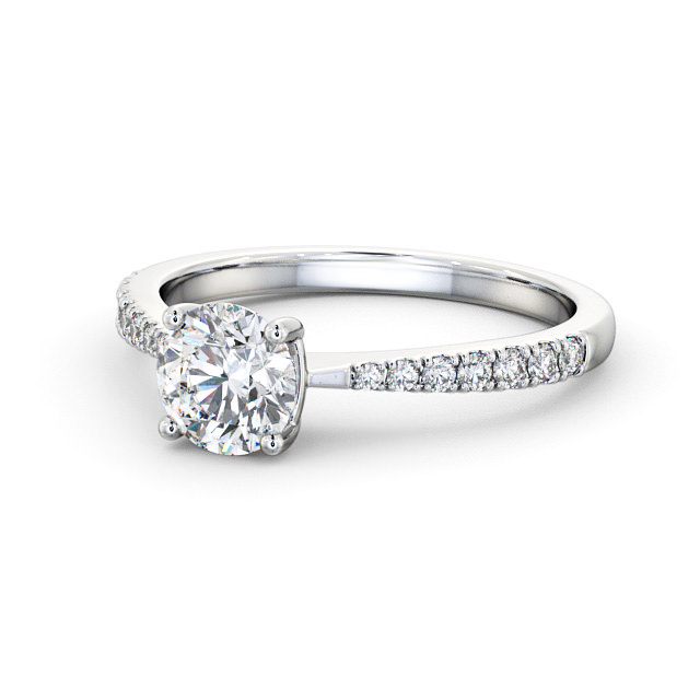 Round Diamond Engagement Ring 18K White Gold Solitaire With Side Stones ...