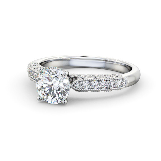 Vintage Style Engagement Ring 18K White Gold Solitaire With Side Stones ...