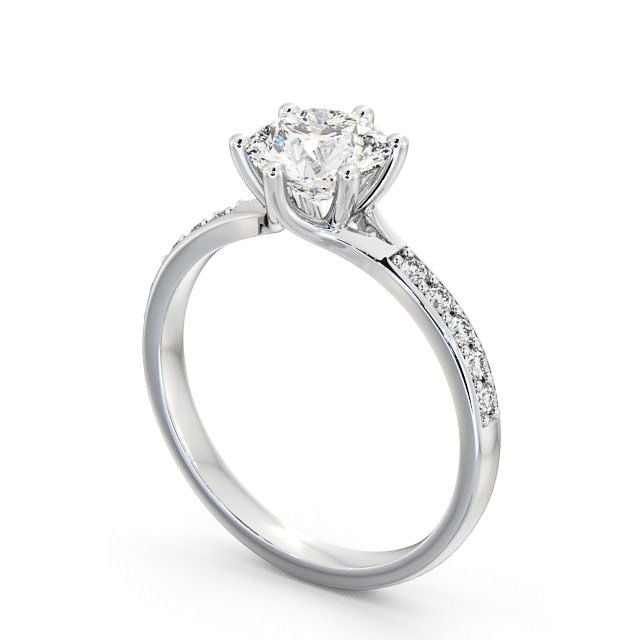 Round Diamond Ring 9K White Gold Solitaire With Side Stones - Almeley ...