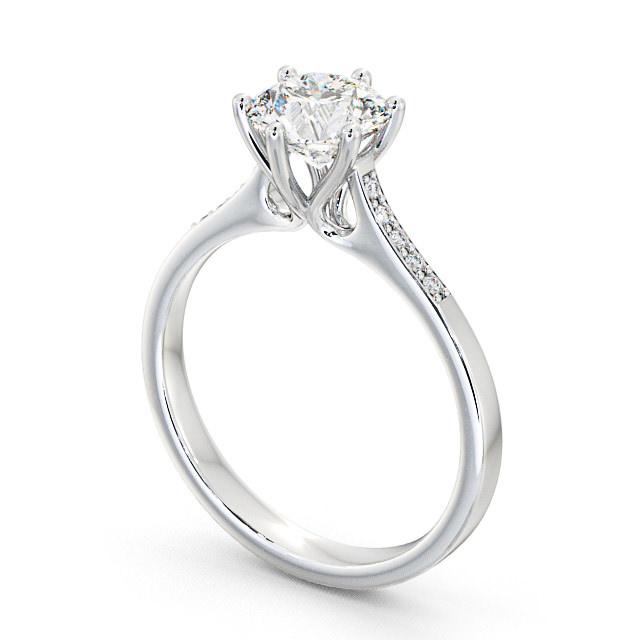 Round Diamond Ring 18K White Gold Solitaire With Side Stones - Isel ...