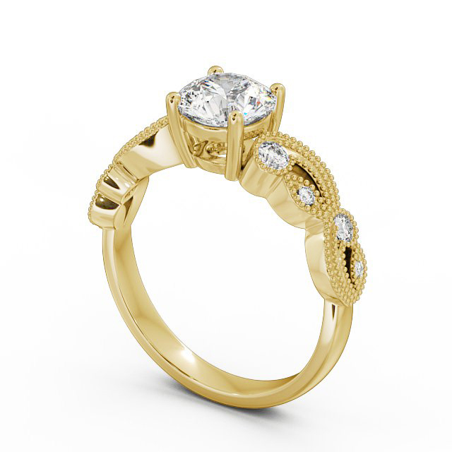Round Diamond Engagement Ring 18K Yellow Gold Solitaire With Side ...