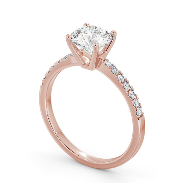 Round Diamond Engagement Ring 18K Rose Gold Solitaire With Side Stones ...