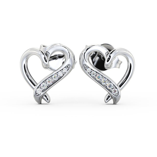 Heart Style Round Diamond Earrings 18K White Gold - Ella | Angelic Diamonds