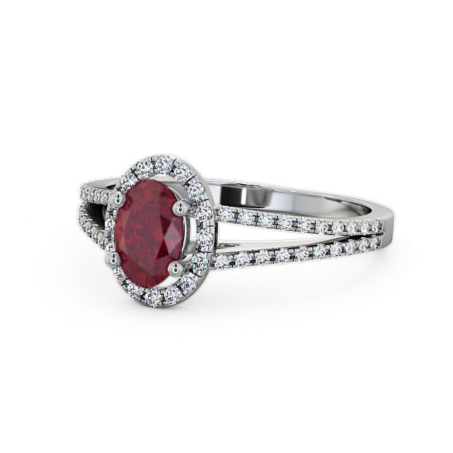 Halo Ruby And Diamond 0.86ct Ring 18K White Gold - Tristan | Angelic ...